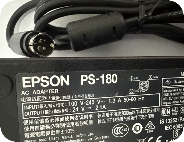 *Brand NEW*Epson 24V 2.1A three-pin printer power adapter PS-180 M159E/D/B three-pin 3-pin plug